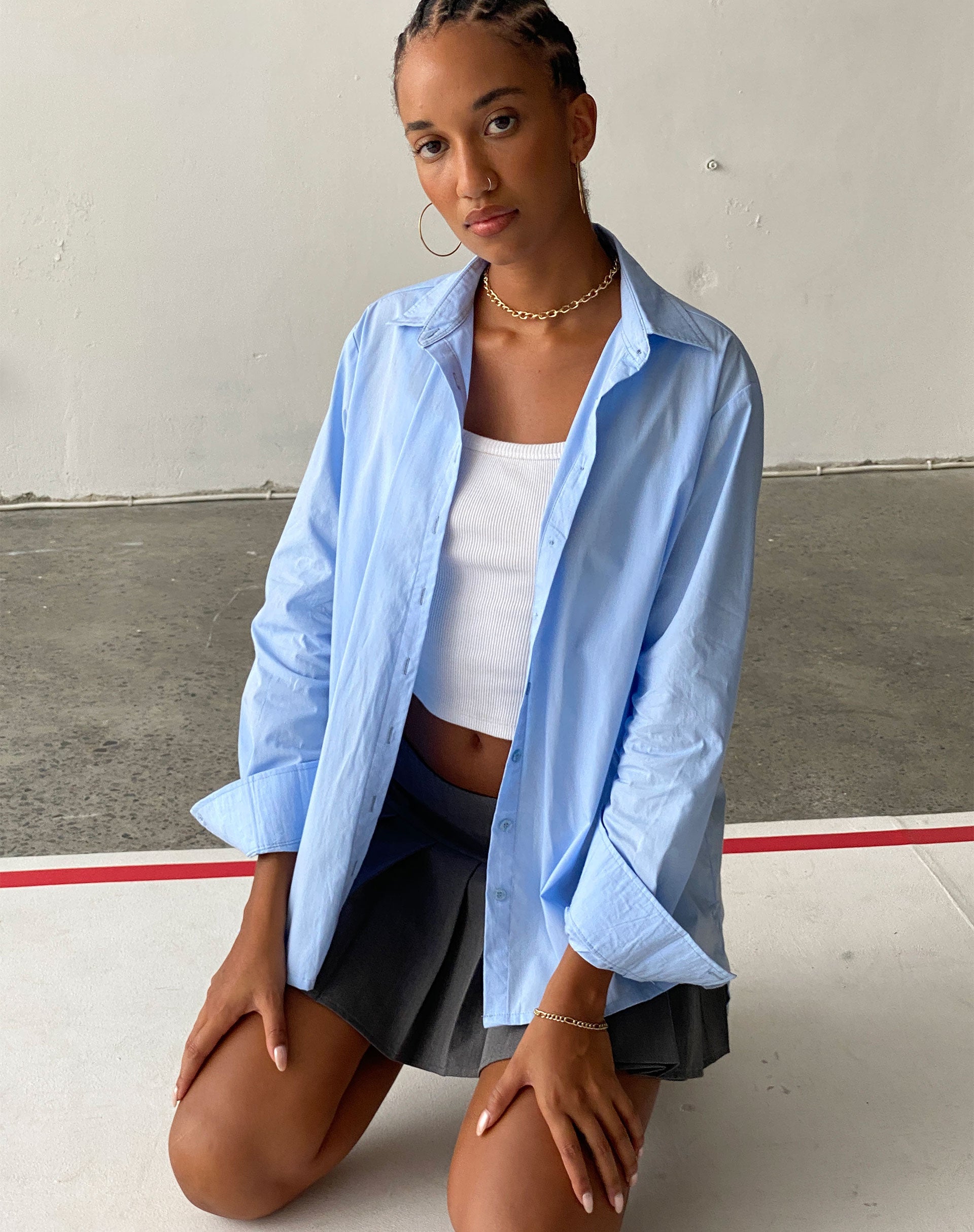 Afbeelding van Mavis Button Up Shirt in Popeline Hemelsblauw