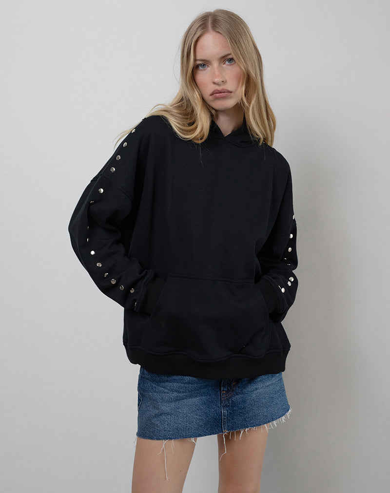 Afbeelding van Max Hoodie in Zwart met Studs