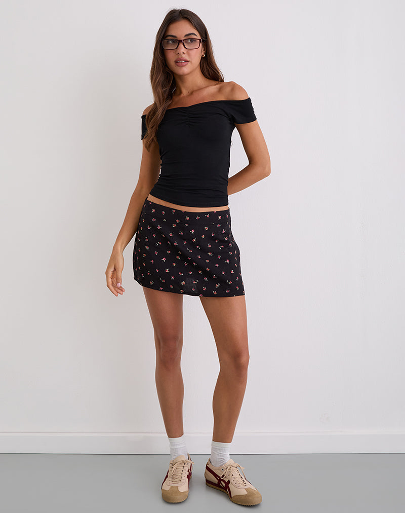 Haruto Skort in Ditsy Rose Garden Zwart