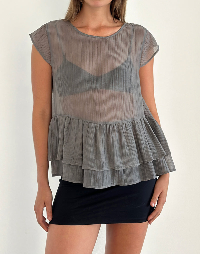Mayumi Peplum Top in Chiffon Grijs