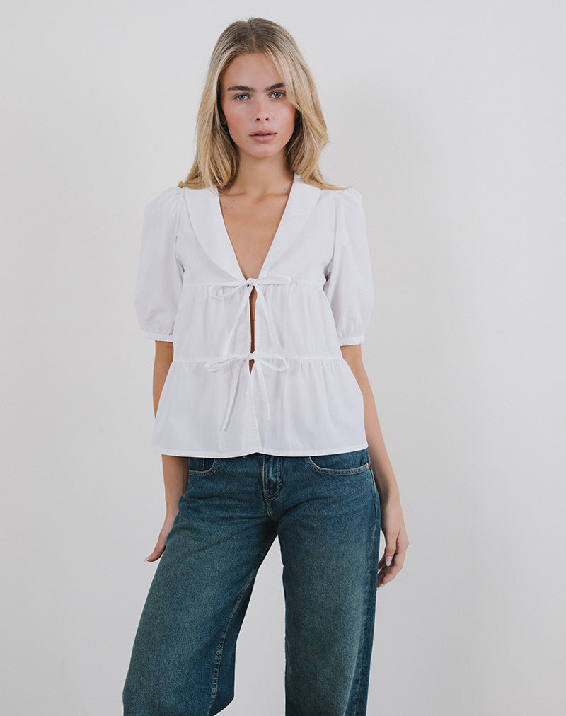 Afbeelding van Medda Puff Sleeve Shirt in Popeline Wit