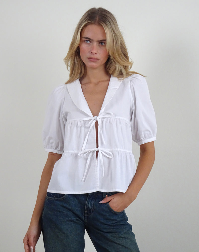 Afbeelding van Medda Puff Sleeve Shirt in Popeline Wit