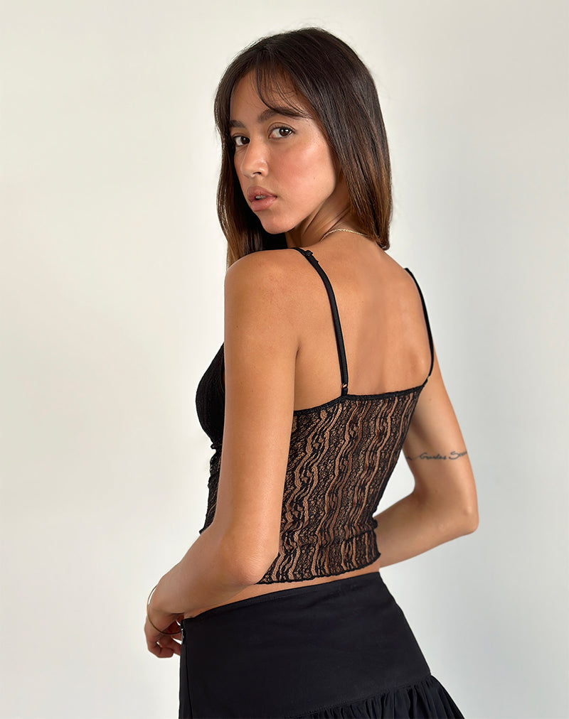 Afbeelding van Megara Strappy Top in Kant Mesh Zwart