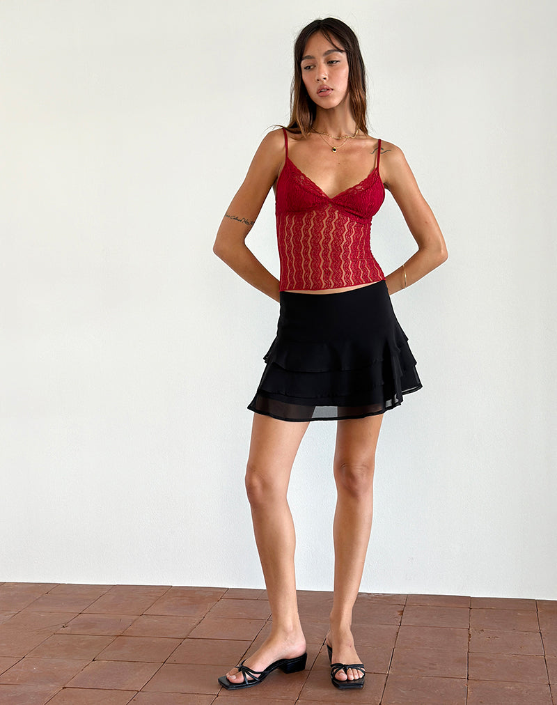 Afbeelding van Megara Strappy Top in Rood Kanten Mesh