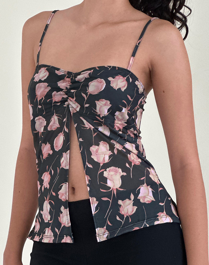 Afbeelding van Megumi Top in Falling Rose Jet Black
