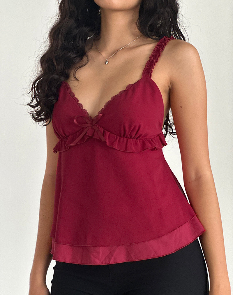 Afbeelding van Melinda Frill Cami Top in Chiffon Dieprood