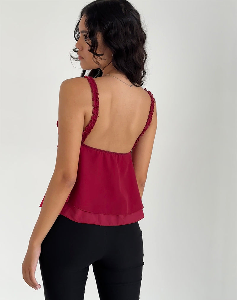 Afbeelding van Melinda Frill Cami Top in Chiffon Dieprood