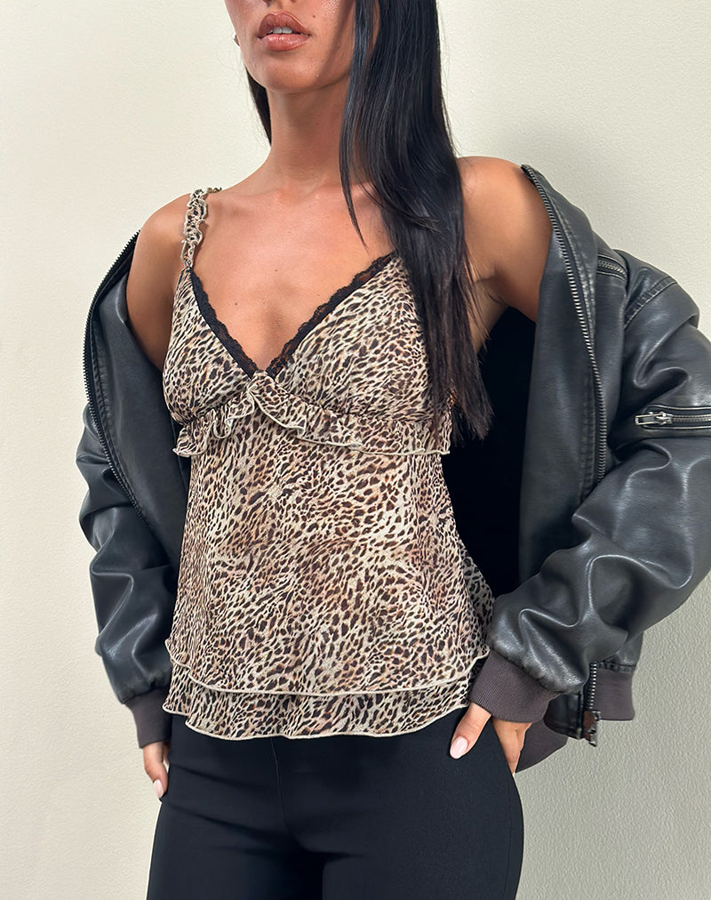 Melinda Frill Cami Top in Chiffon Luipaard