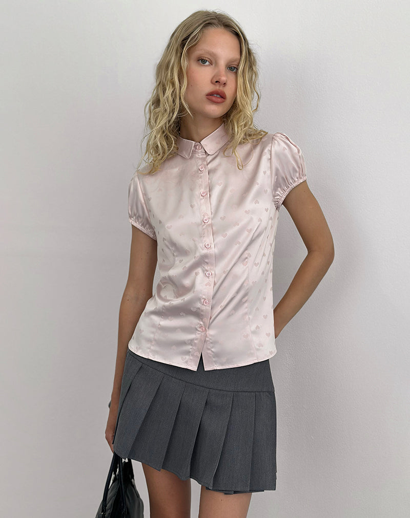 Meline Blouse in Satijn Jacquard Roze