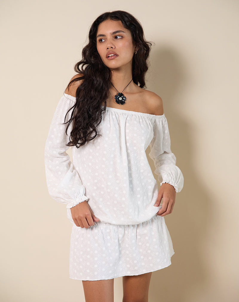 Afbeelding van Melisandre Mini Jurk in Broderie Ivoor