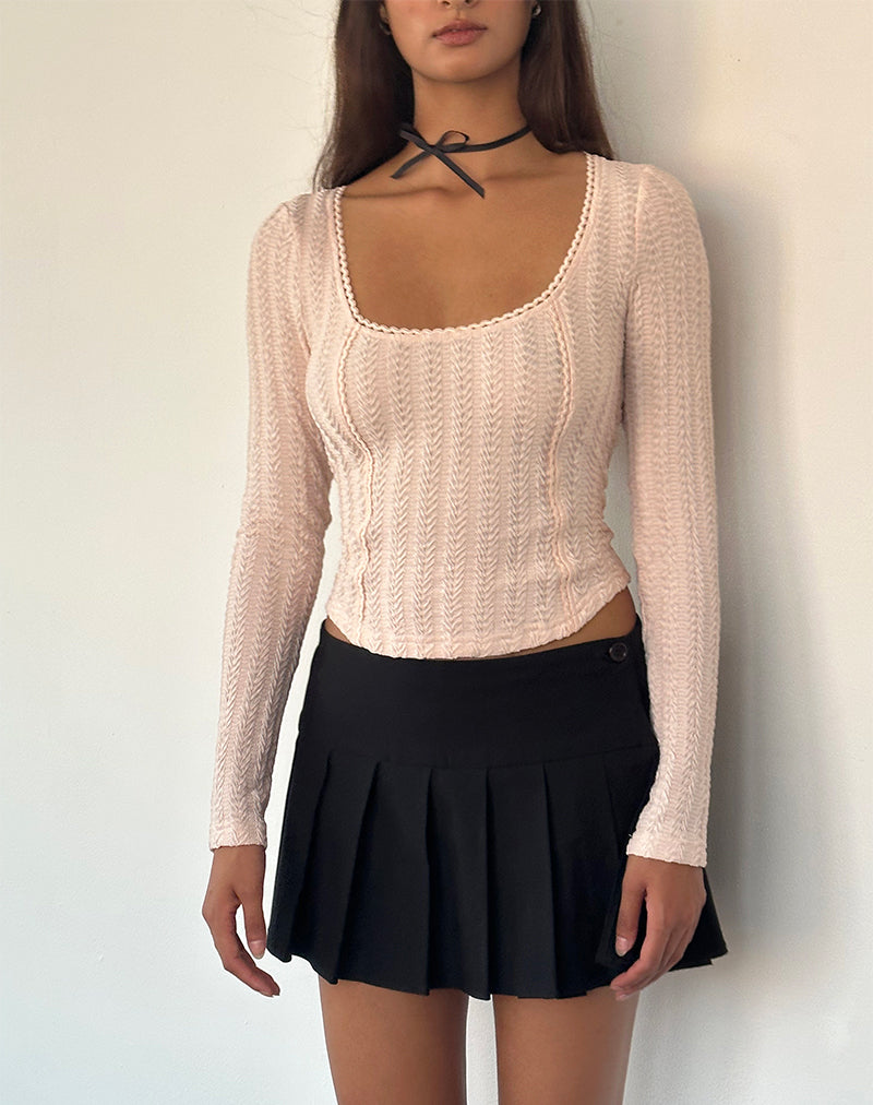 Melissa Textured Lange Mouw Top in Licht Perzik