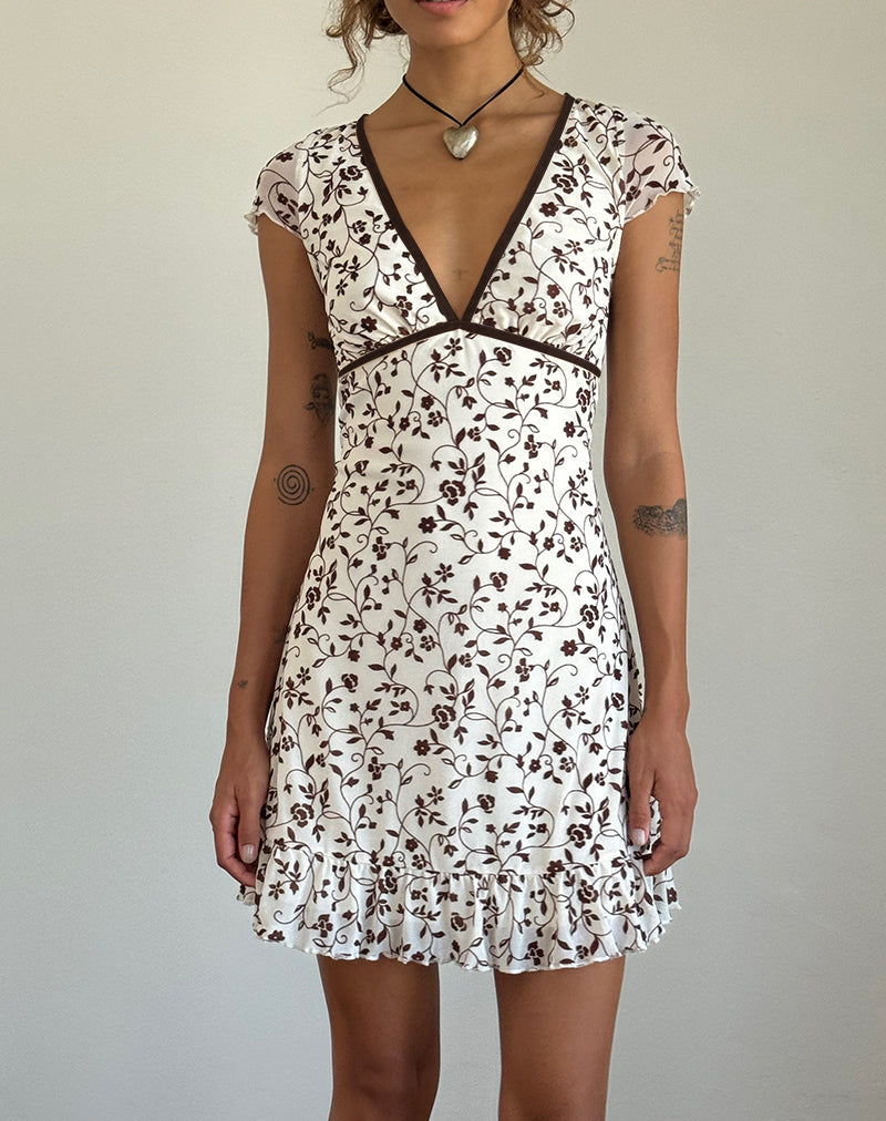 Melva Mini Jurk in Bruin Stengel Bloemvlok