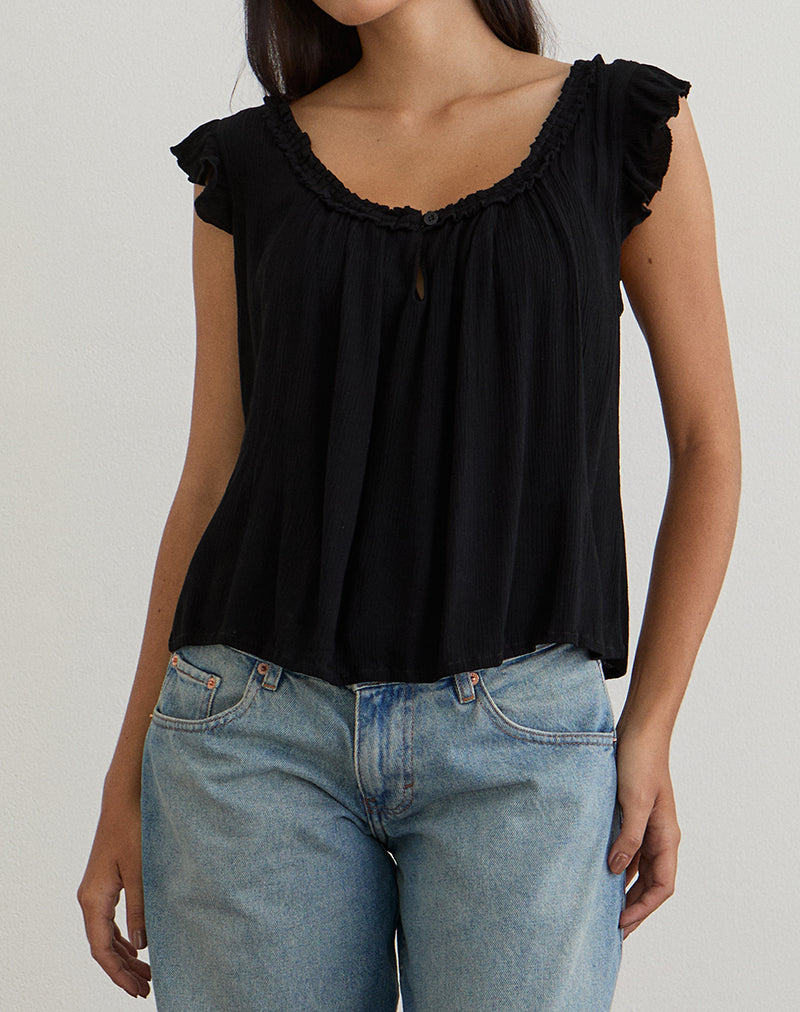 Merisso Top met Keyhole Ronde Hals in Zwart