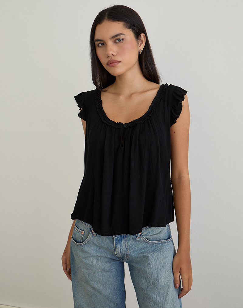 Merisso Top met Keyhole Ronde Hals in Zwart