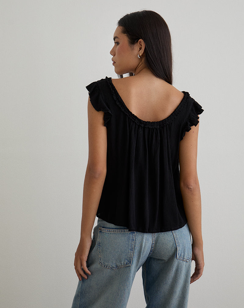 Afbeelding van Merisso Ronde Hals Keyhole Top in Zwart