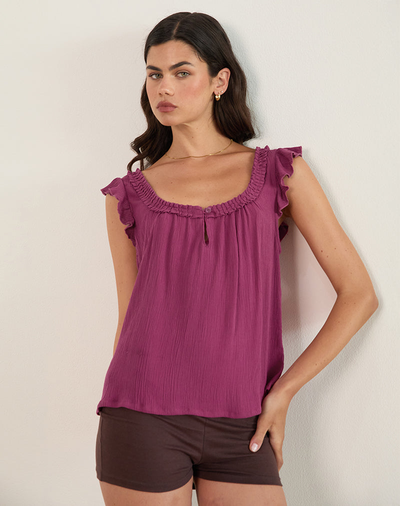 Afbeelding van Merisso Scoop Neck Keyhole Top Daco in Rose Burgundy