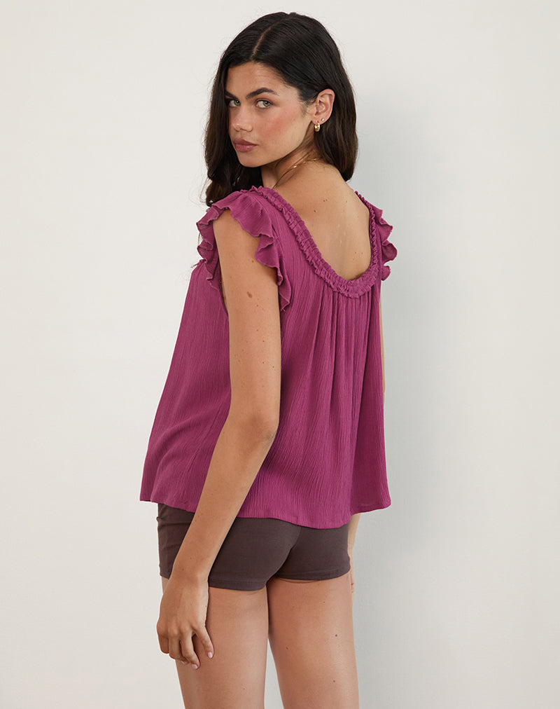 Afbeelding van Merisso Scoop Neck Keyhole Top Daco in Rose Burgundy