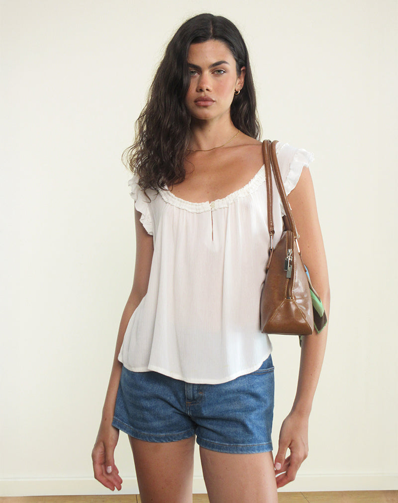 Merisso Top met Keyhole Ronde Hals in Wit