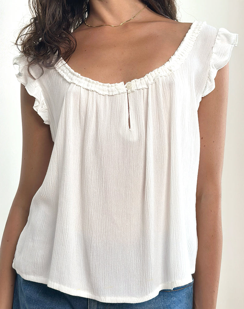 Afbeelding van Merisso Ronde Hals Keyhole Top in Wit