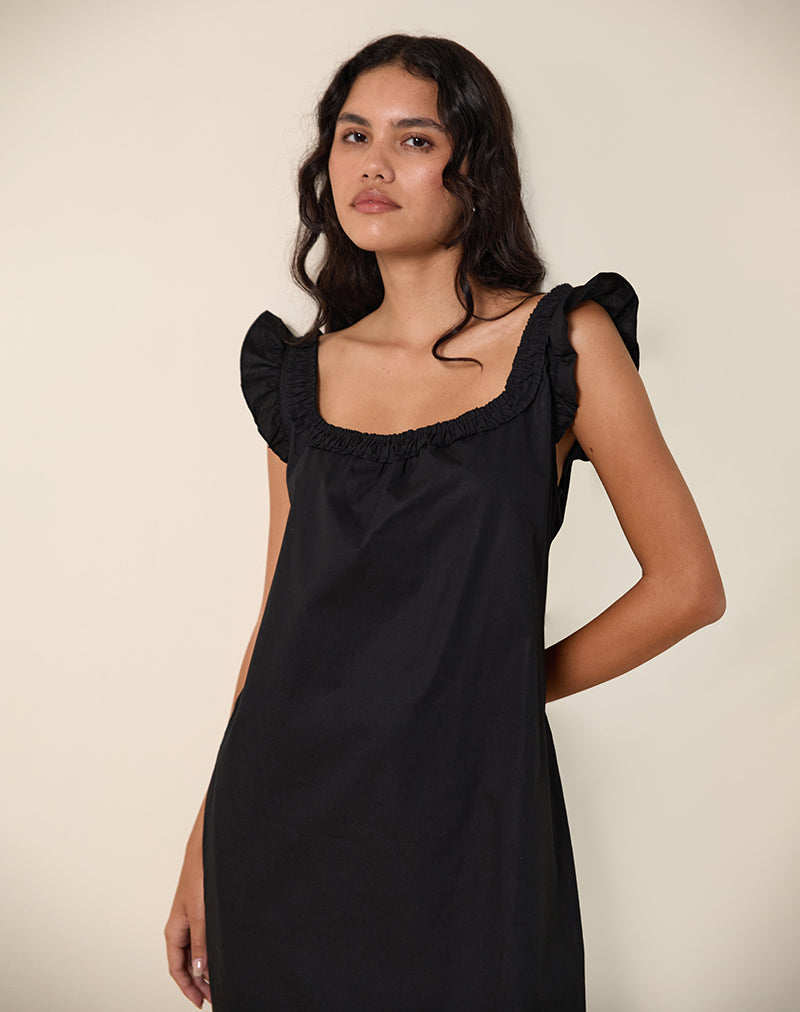 Merrily Smock Midi Dress in Popeline Zwart