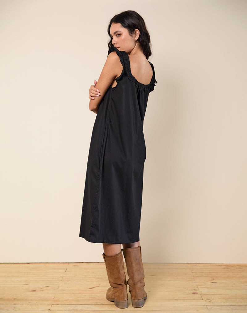 Afbeelding van Merrily Smock Midi Dress in Popeline Zwart