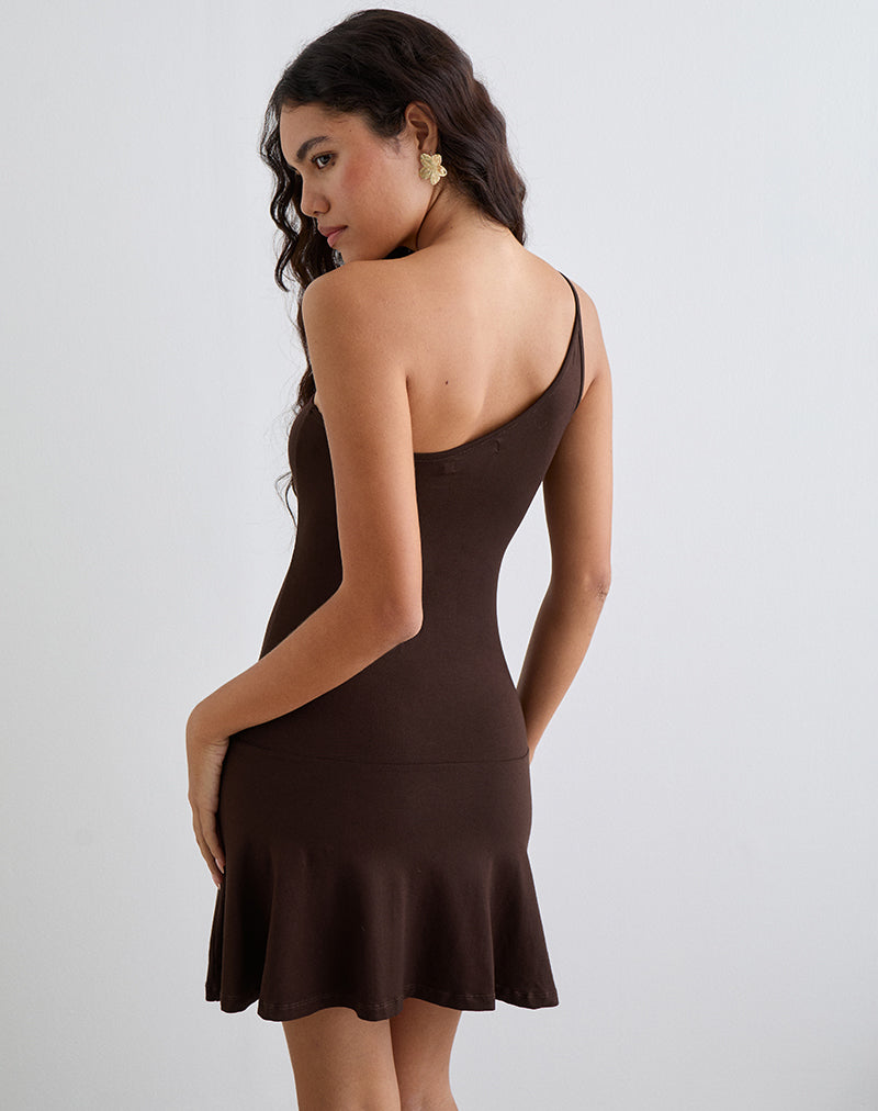 Afbeelding van Messac Asymmetrische jurk in Rayon Jersey Bittere Chocolade