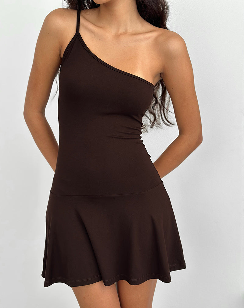 Messac Asymmetrische Jurk in Rayon Jersey Bittere Chocolade