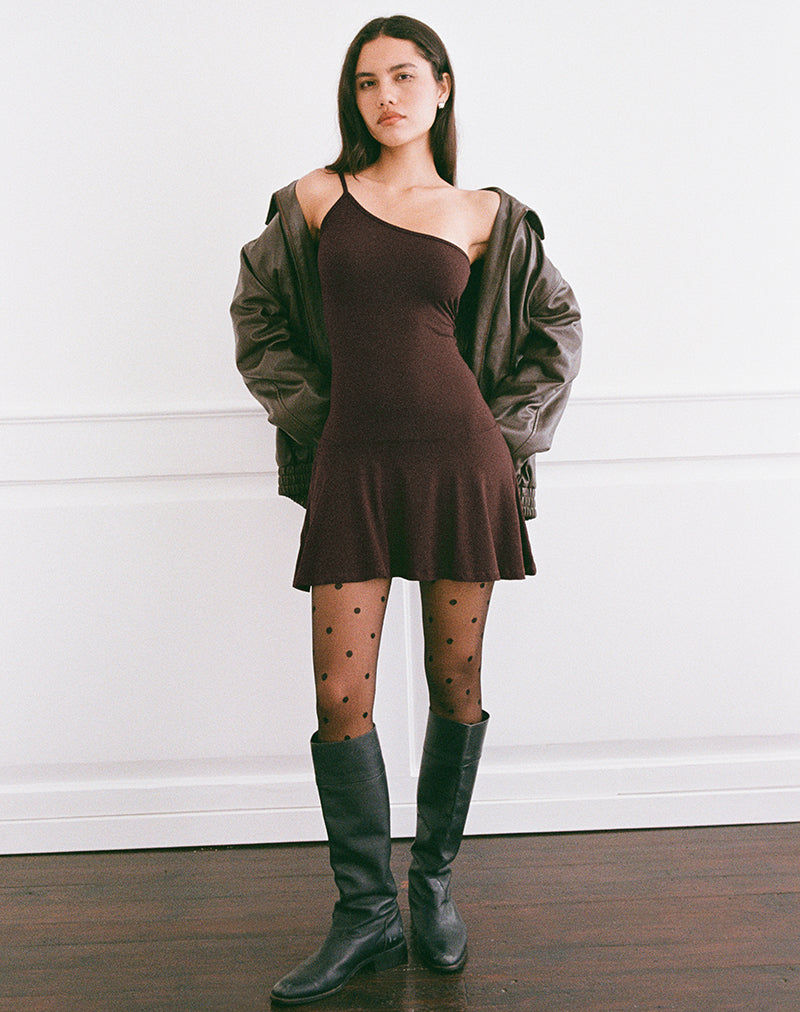 Afbeelding van Messac Asymmetrische jurk in Rayon Jersey Bittere Chocolade