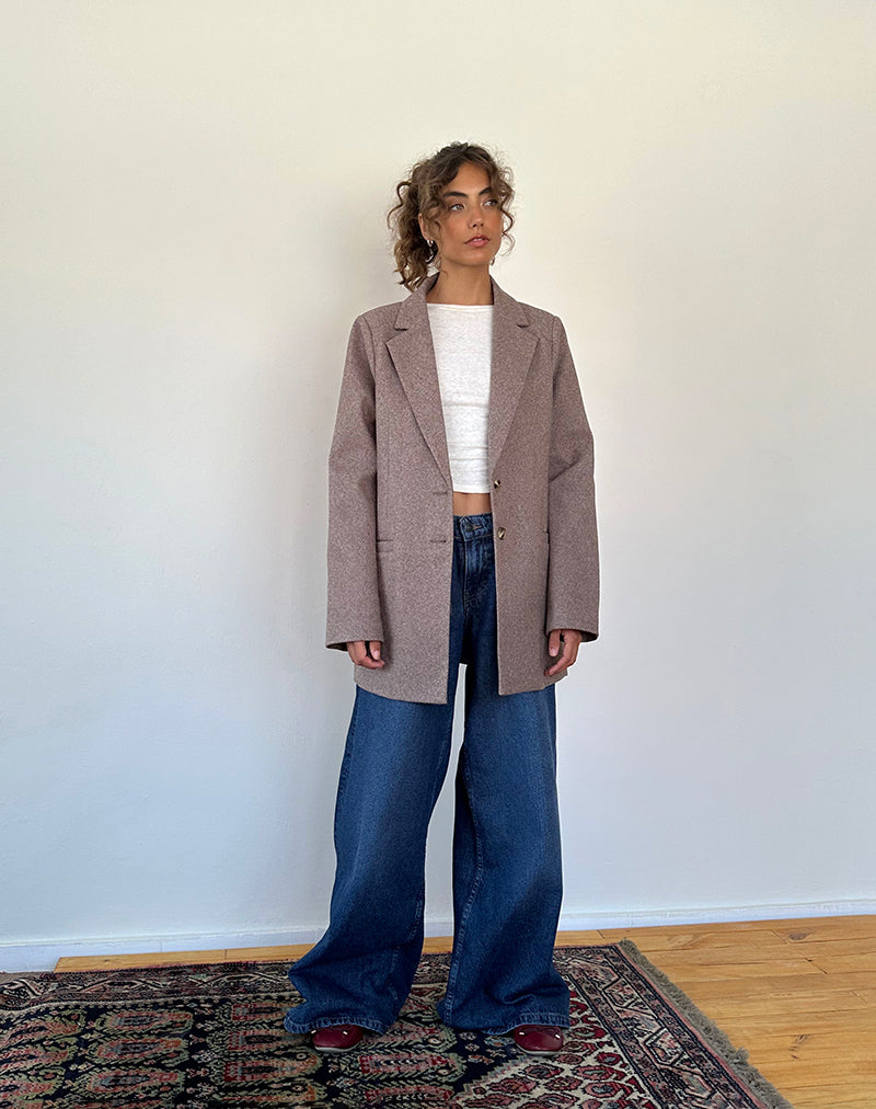 Afbeelding van Messeir blazer van imitatiewol in walnoot