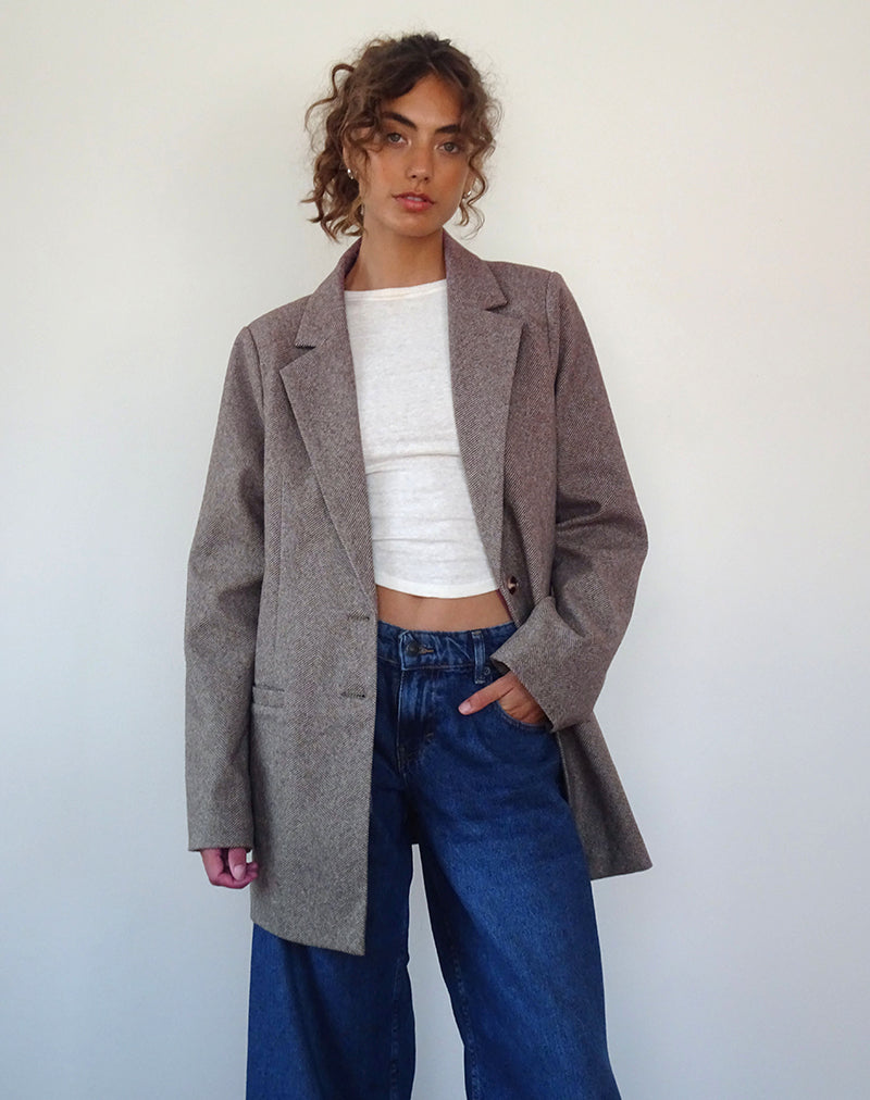 Afbeelding van Messeir blazer van imitatiewol in walnoot
