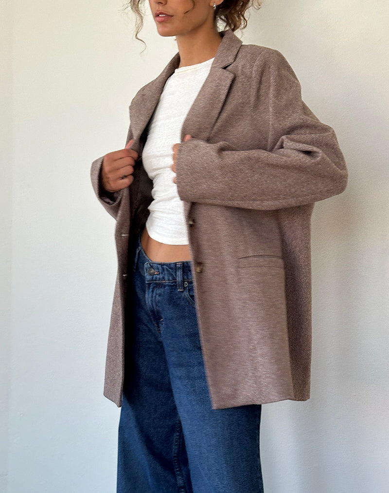 Afbeelding van Messeir blazer van imitatiewol in walnoot