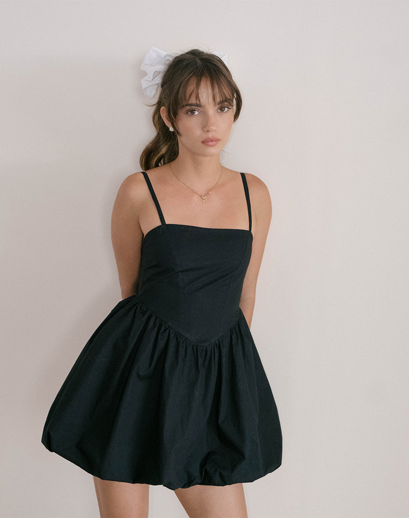 Micala Puffball Mini Dress in Zwart