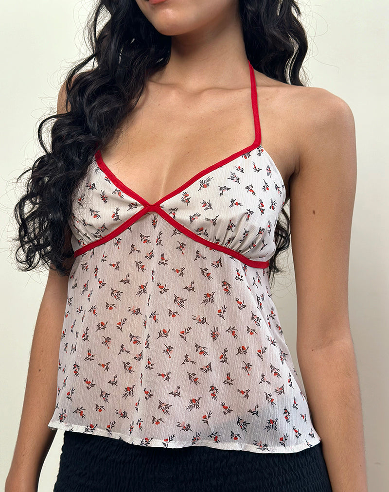 Micha Halter Top in Ditsy Bloemig Ivoor
