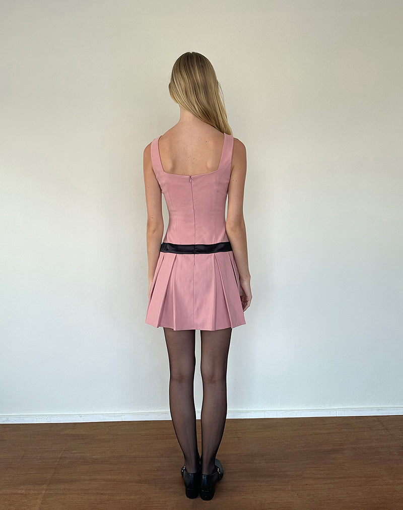 Afbeelding van Michelia Mini Jurk in Roze met Zwarte Strik