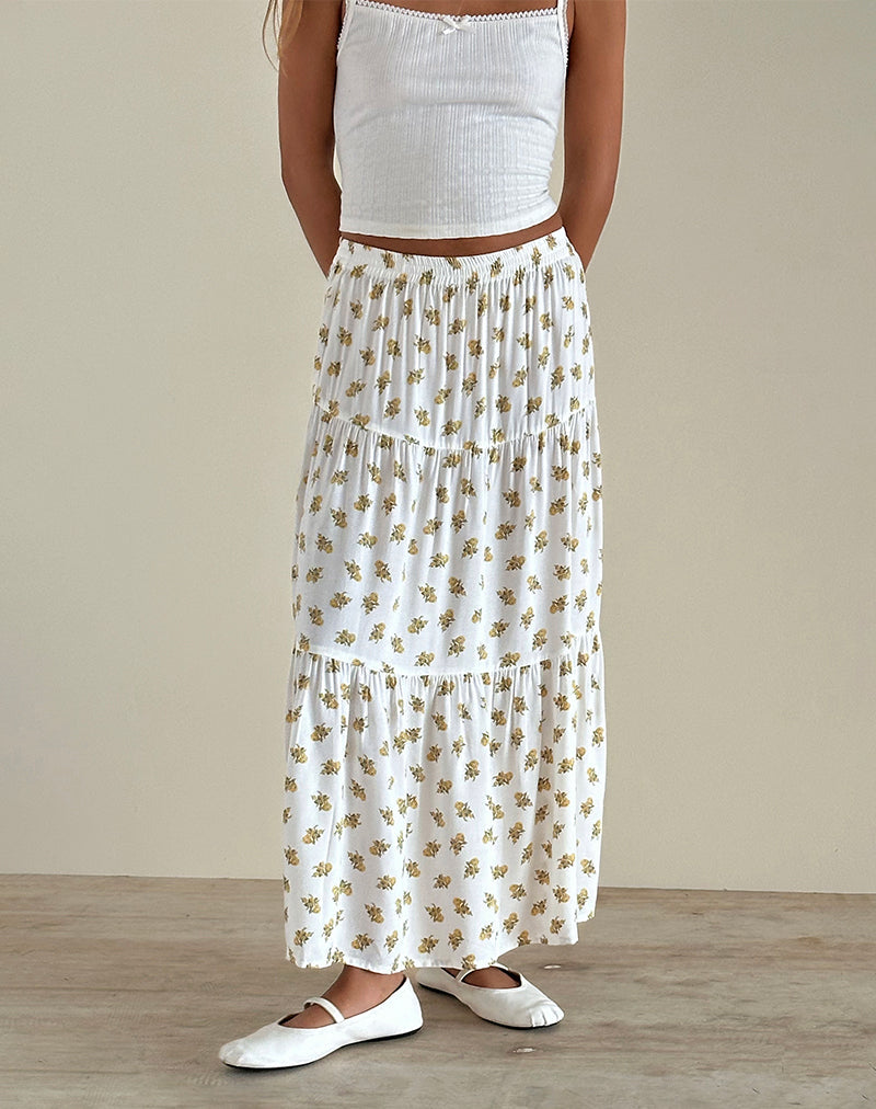 Midaxi rok in Funshine Floral Off White