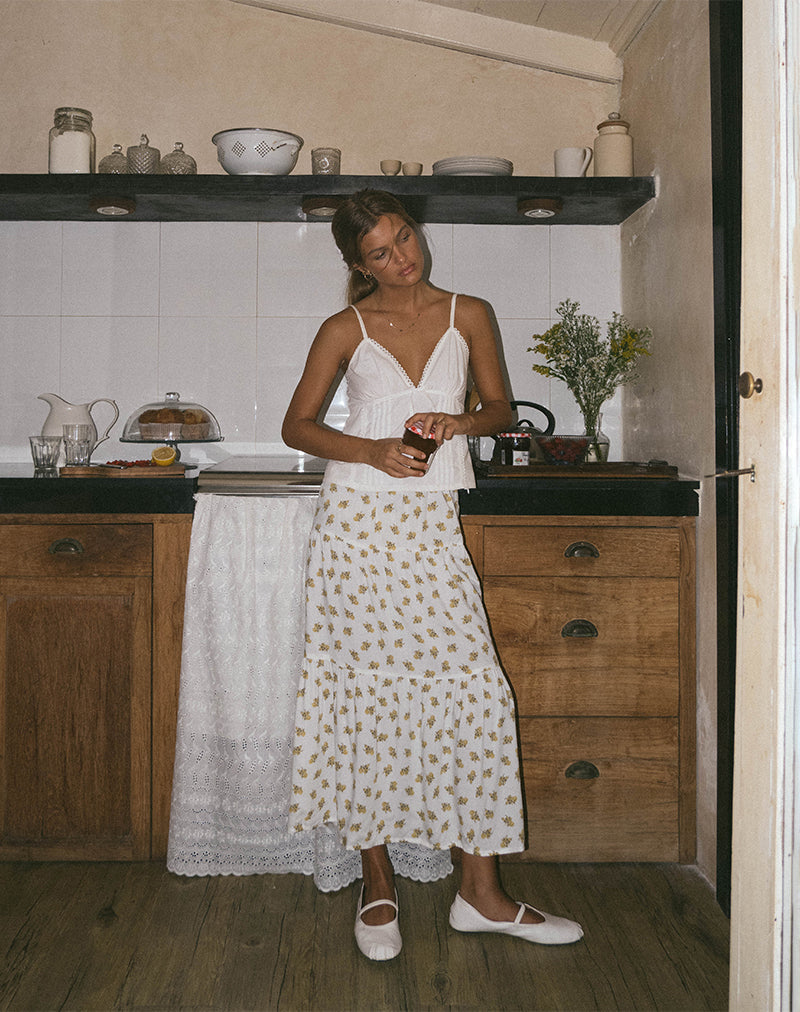 Midaxi rok in Funshine Floral Off White