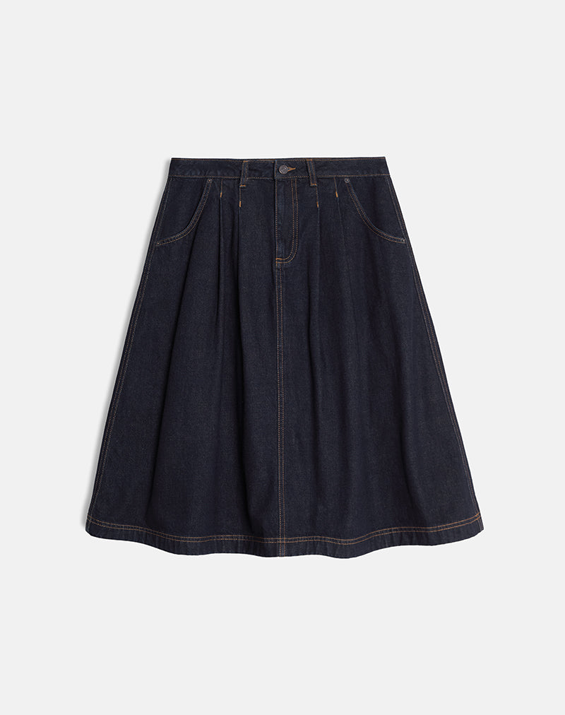 Afbeelding van Geplooide midi denim rok in Indigo