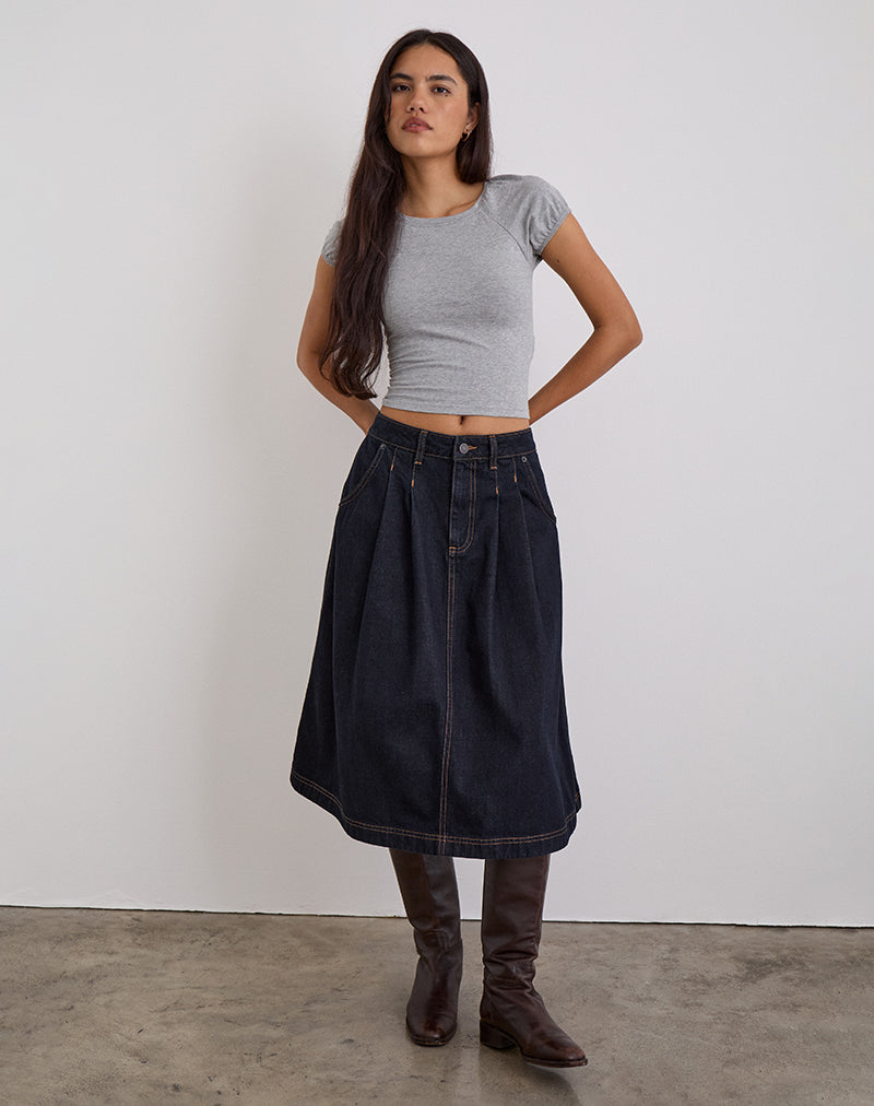 Afbeelding van Geplooide midi denim rok in Indigo