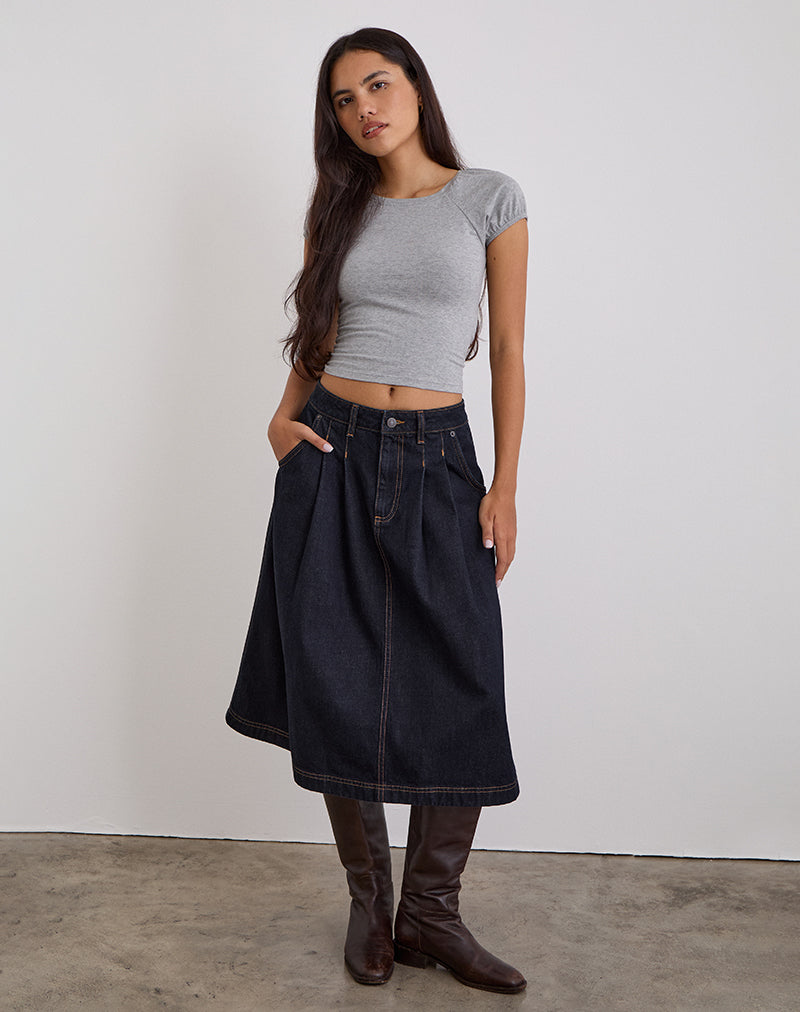 Afbeelding van Geplooide midi denim rok in Indigo