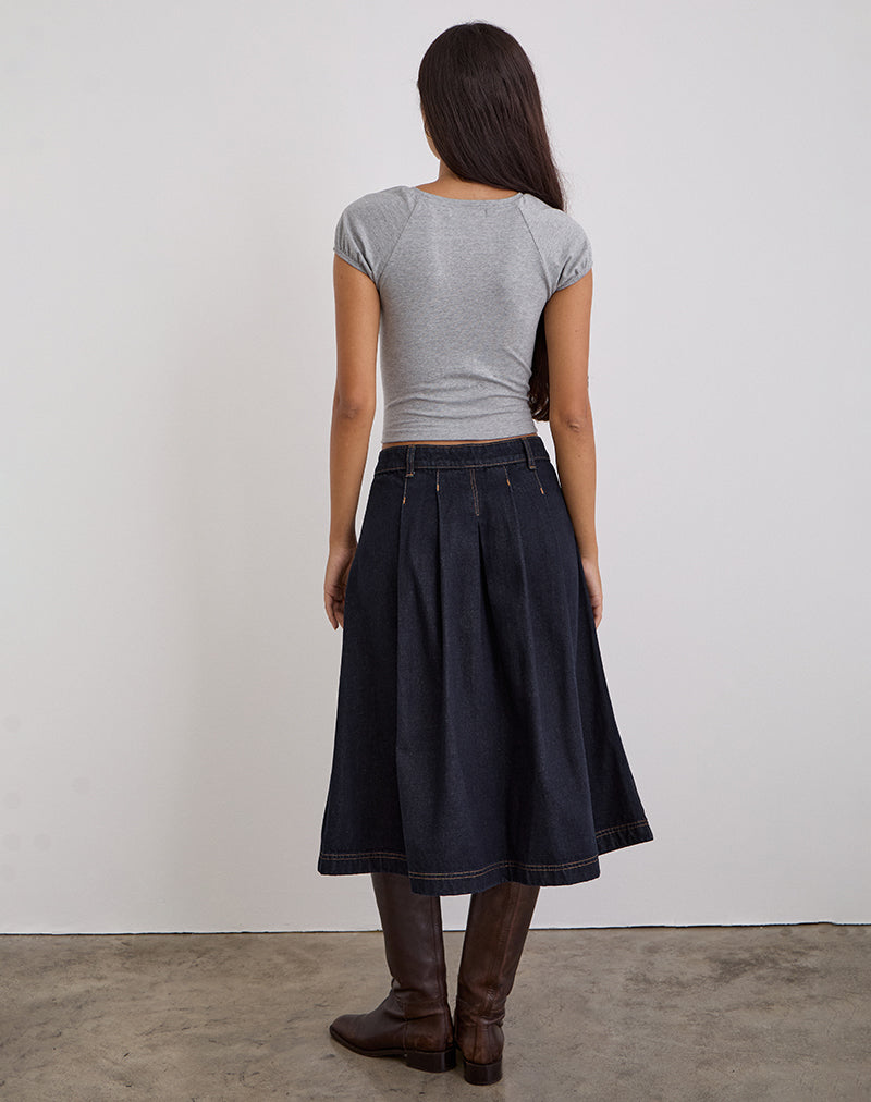 Afbeelding van Geplooide midi denim rok in Indigo