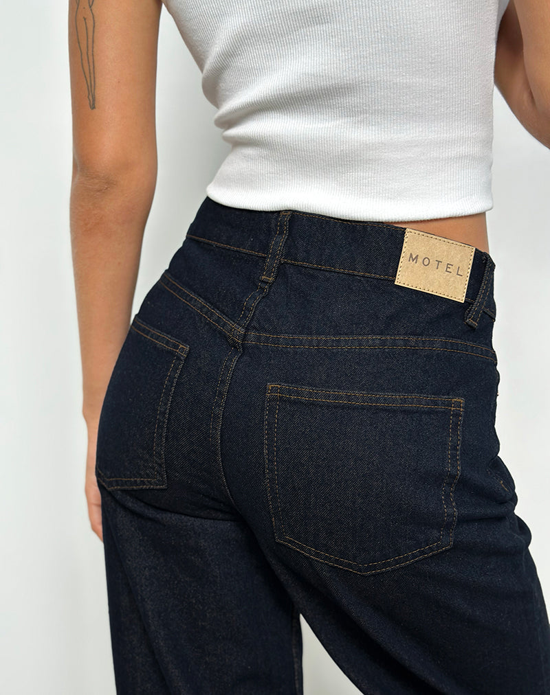 Afbeelding van Mid Rise Turn Up Straight Jeans in Indigo