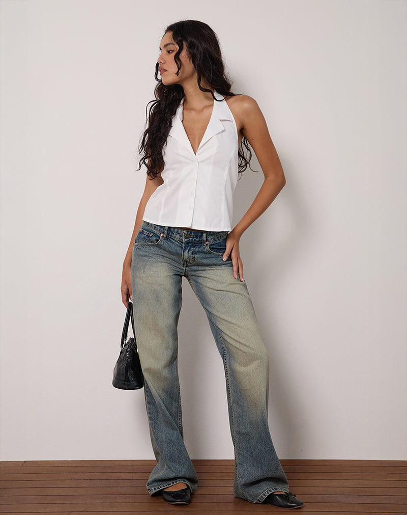 Afbeelding van Mikanu Knoopsluiting Blouse in Popeline Wit