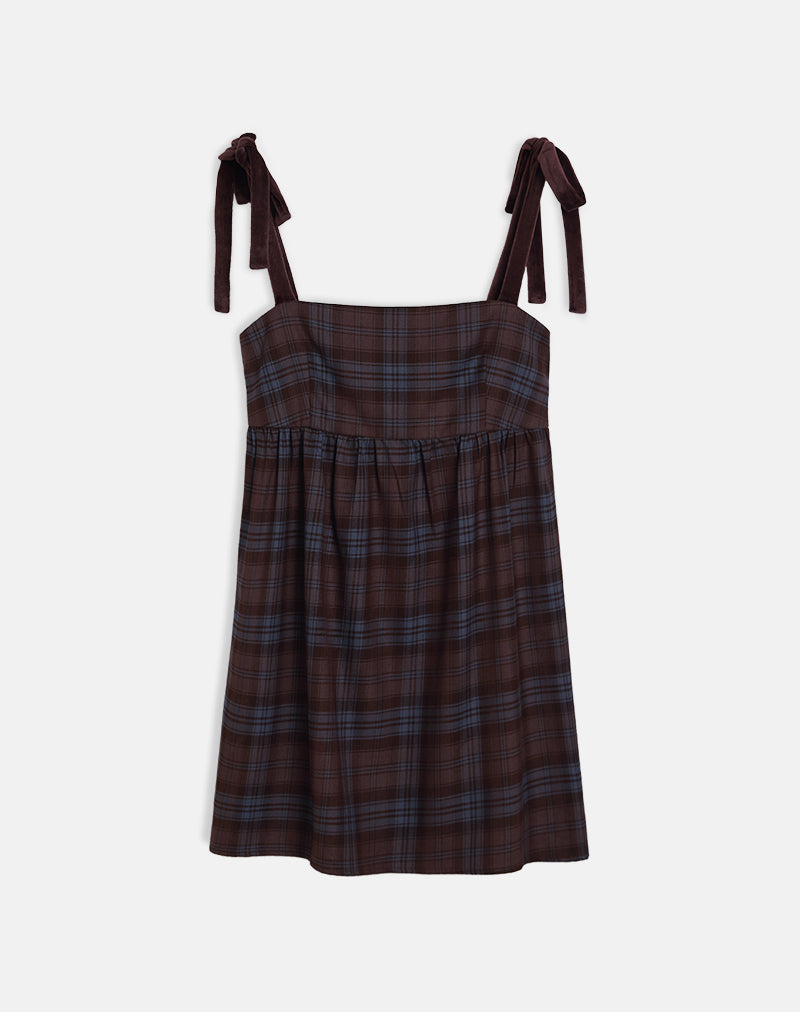 Afbeelding van Mikayla Mini Dress in Bourgondië en Blauw Ruitje