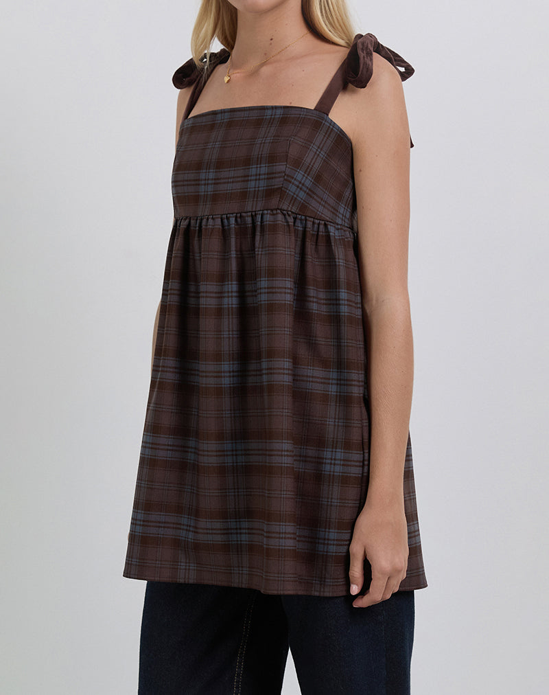 Afbeelding van Mikayla Mini Dress in Bourgondië en Blauw Ruitje