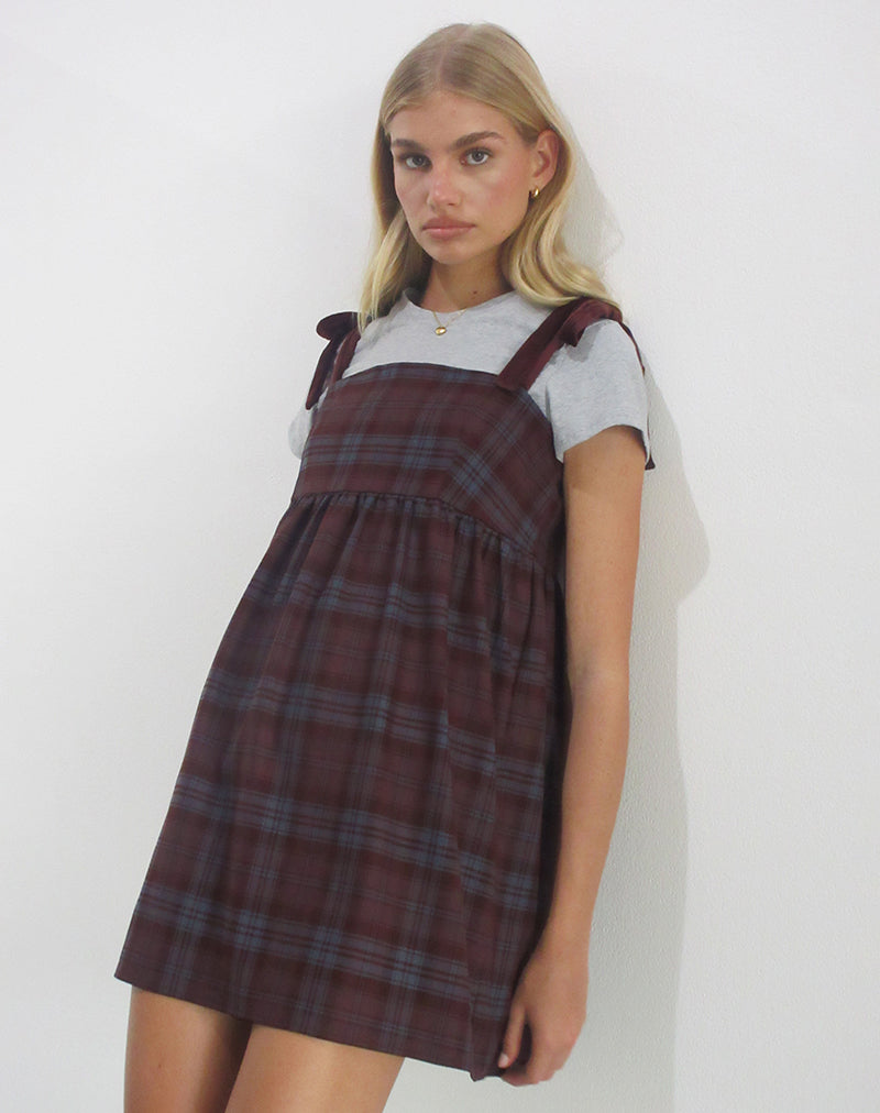 Afbeelding van Mikayla Mini Dress in Bourgondië en Blauw Ruitje
