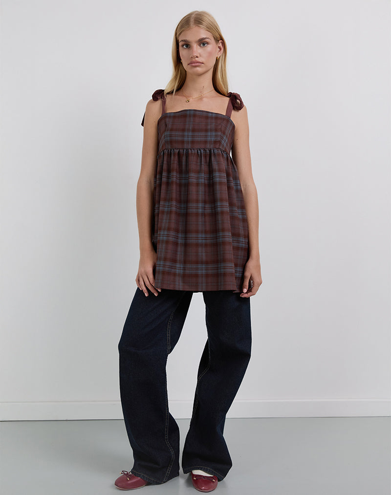 Afbeelding van Mikayla Mini Dress in Bourgondië en Blauw Ruitje