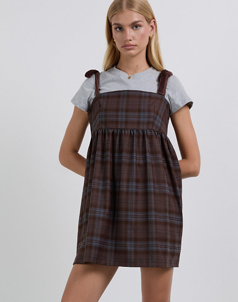 Mikayla Mini Dress in bordeauxrood en blauw geruit