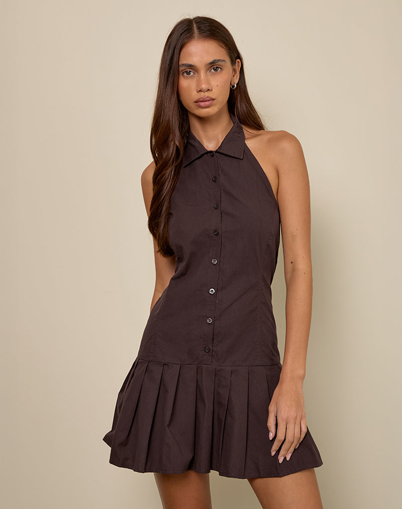 Afbeelding van Mikena Collared Dress in Deep Mahogany