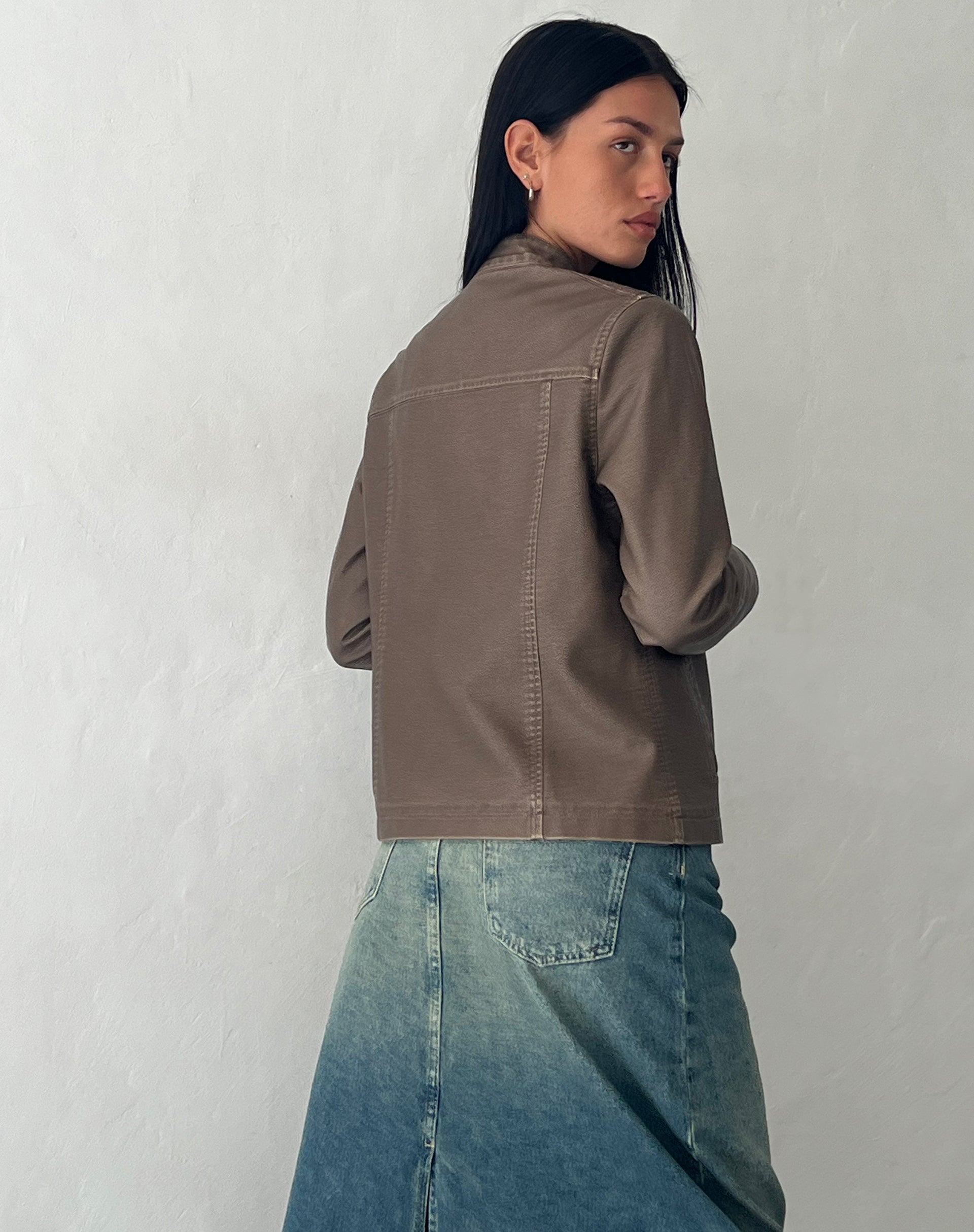 Afbeelding van Mildred Distressed Bikerjasje in PU Olive