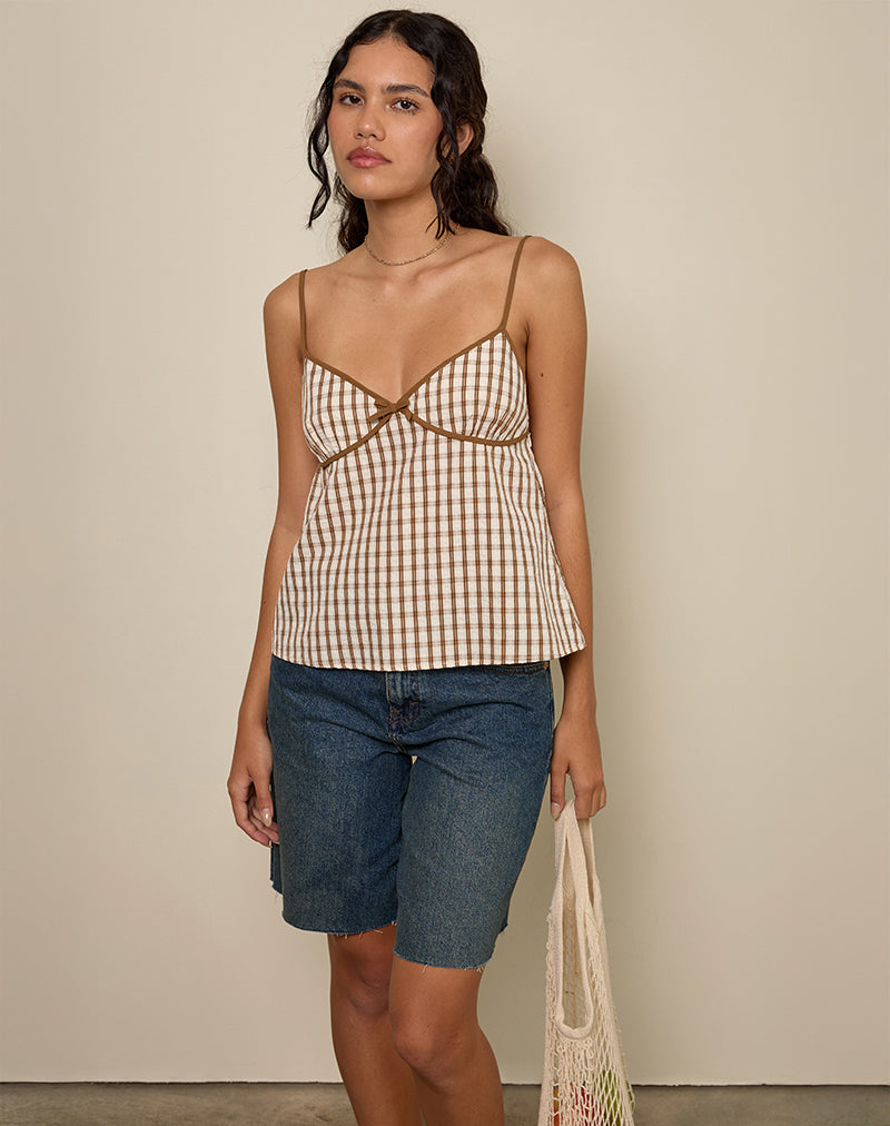Milota Cami Top in Bruin Ruitje